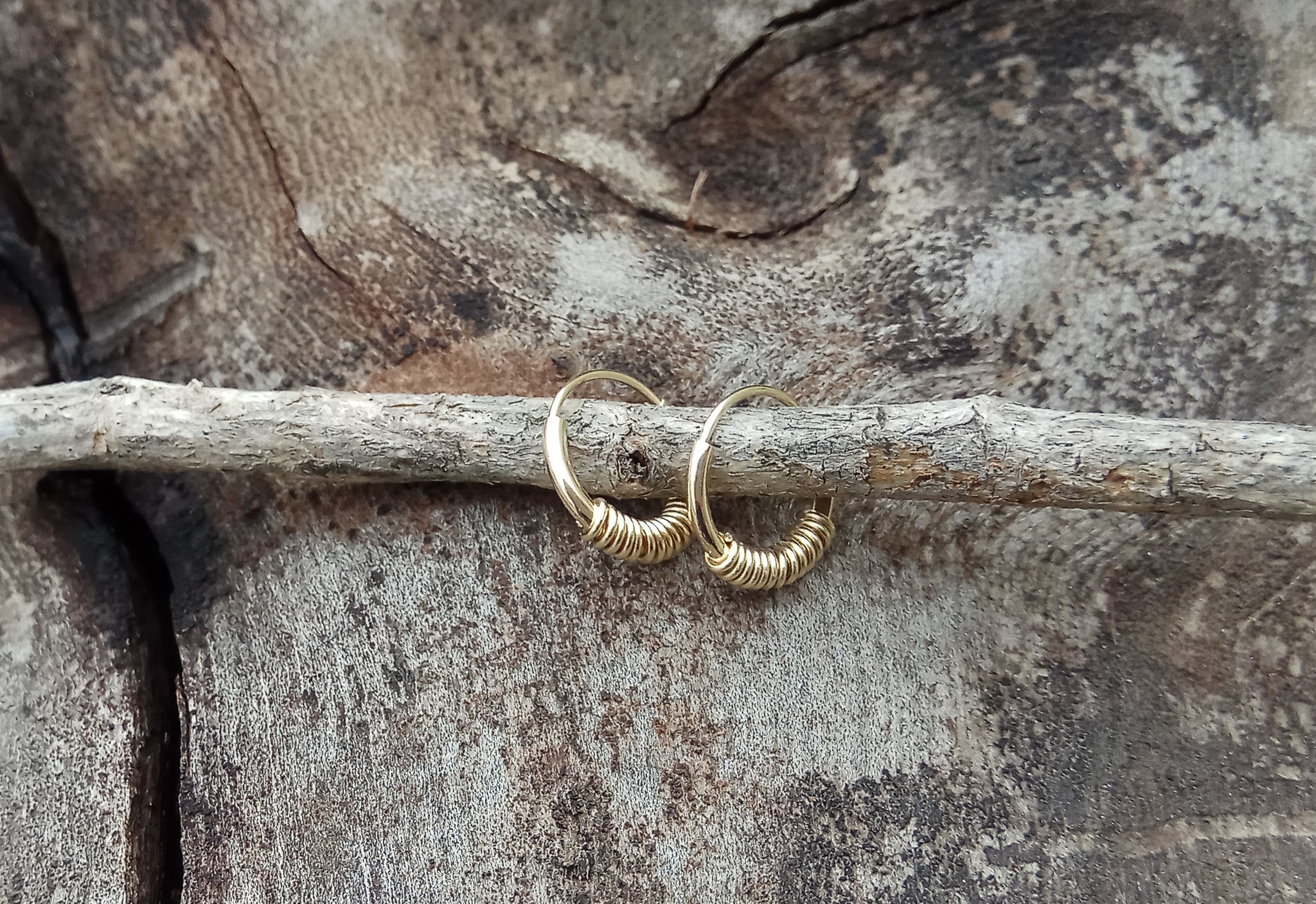 Wire wrapped gold hoop earrings - G Rubinstein Jewellery
