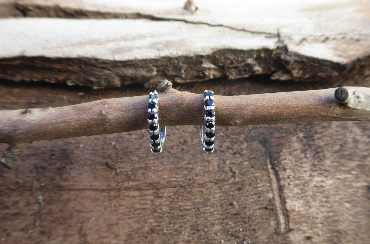 White gold and black spinel hoops - G Rubinstein Jewellery