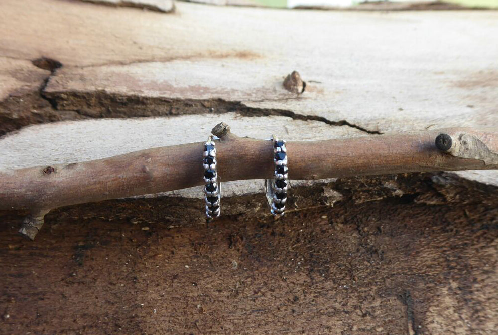 White gold and black spinel hoops - G Rubinstein Jewellery