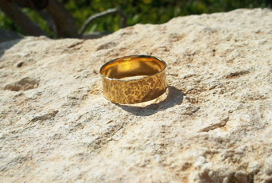 Wide Hammered Gold Band - G Rubinstein Jewellery