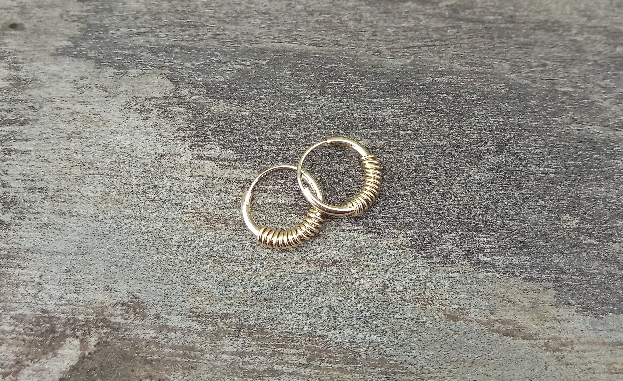 Wire wrapped gold hoop earrings - G Rubinstein Jewellery