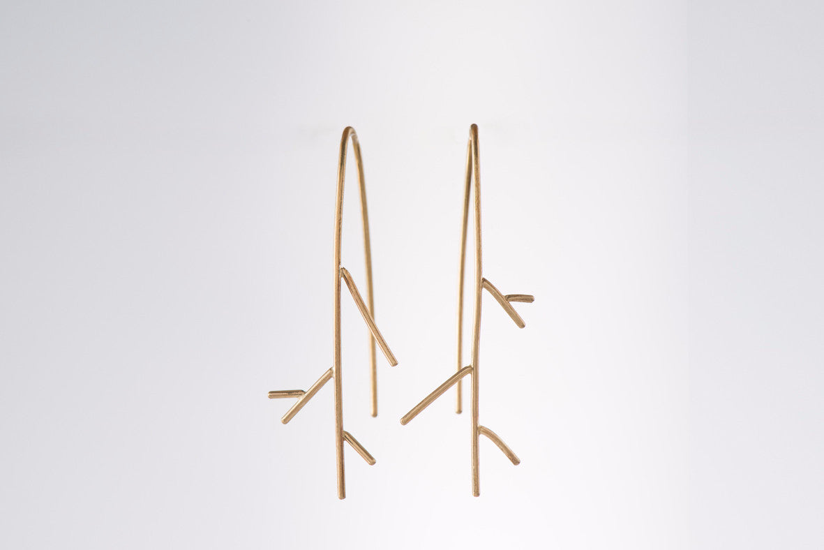 Gold twig dangle earrings - G Rubinstein Jewellery