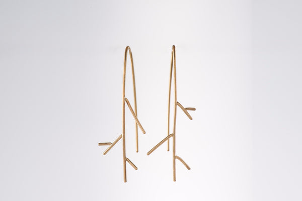 Gold twig dangle earrings - G Rubinstein Jewellery