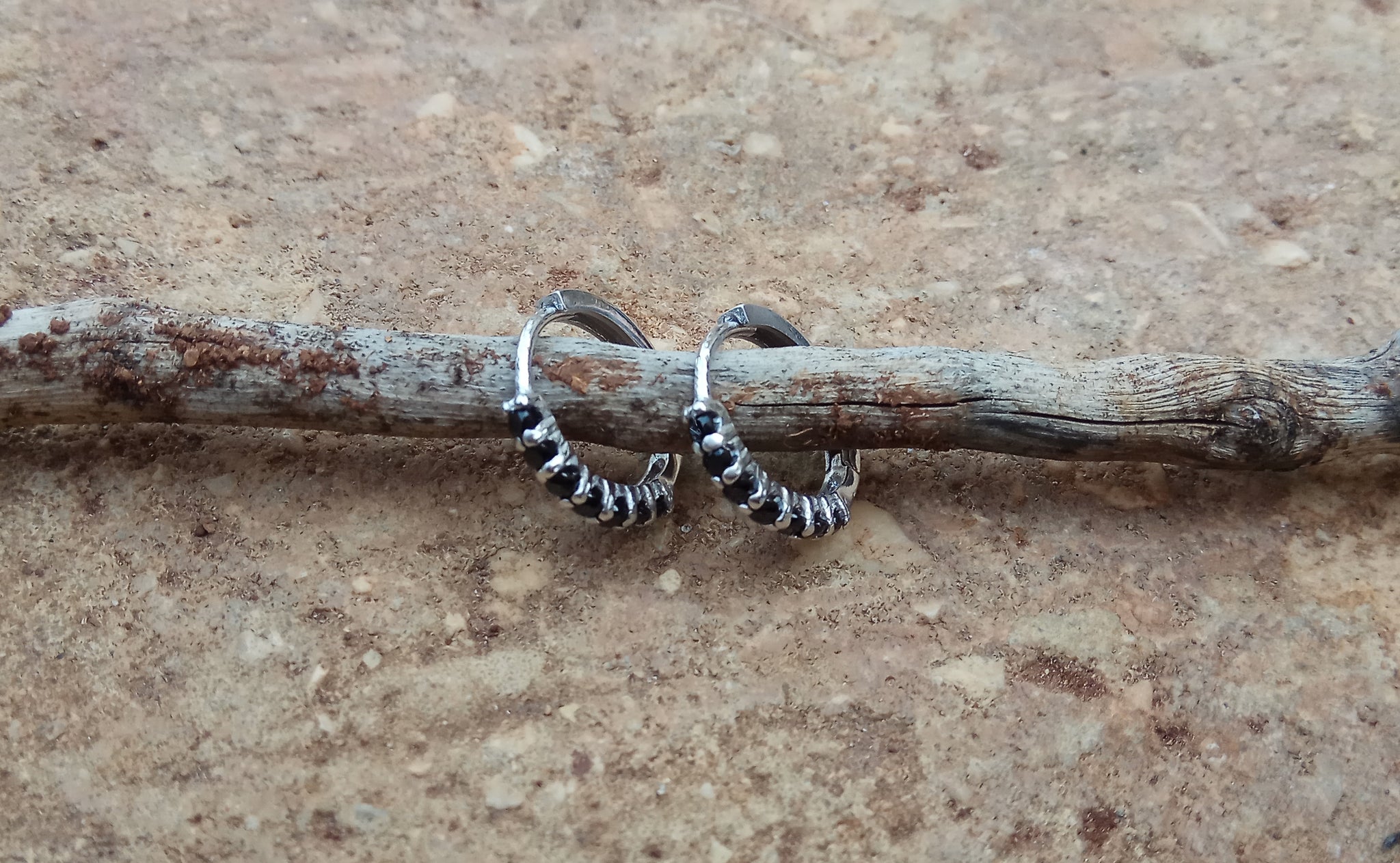 White gold and black spinel hoops - G Rubinstein Jewellery