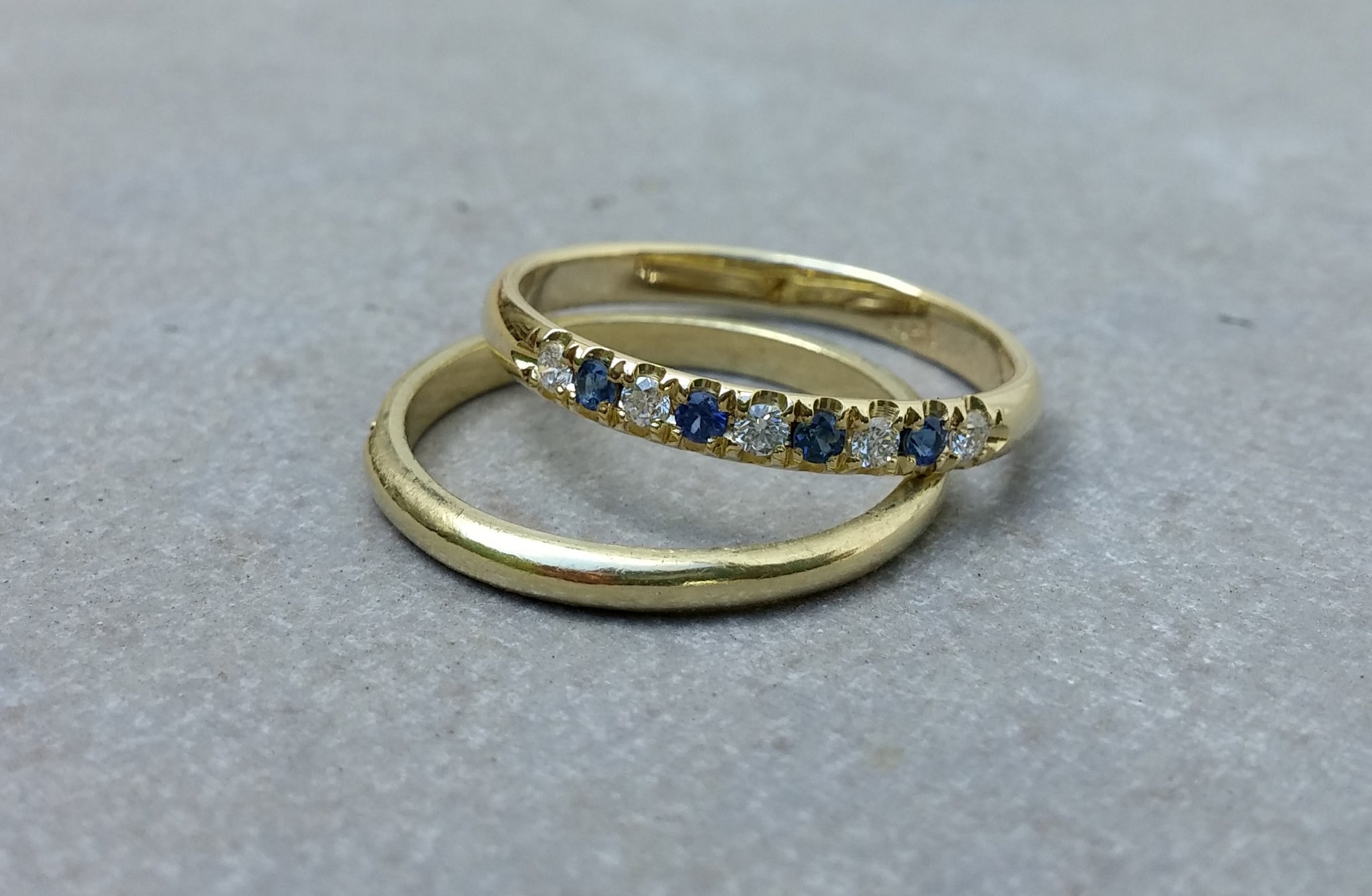 Diamond and Sapphire gold eternity ring - G Rubinstein Jewellery