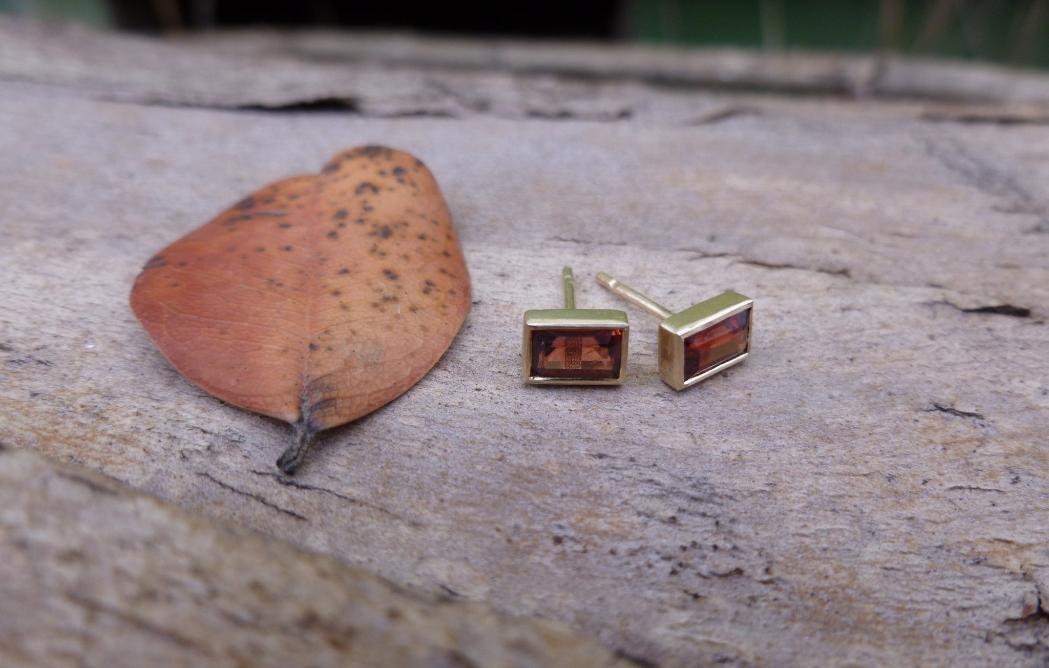 Gold and Garnet baguette studs - G Rubinstein Jewellery