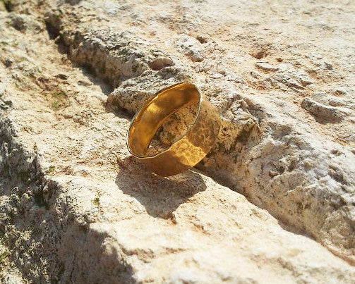 Wide Hammered Gold Band - G Rubinstein Jewellery