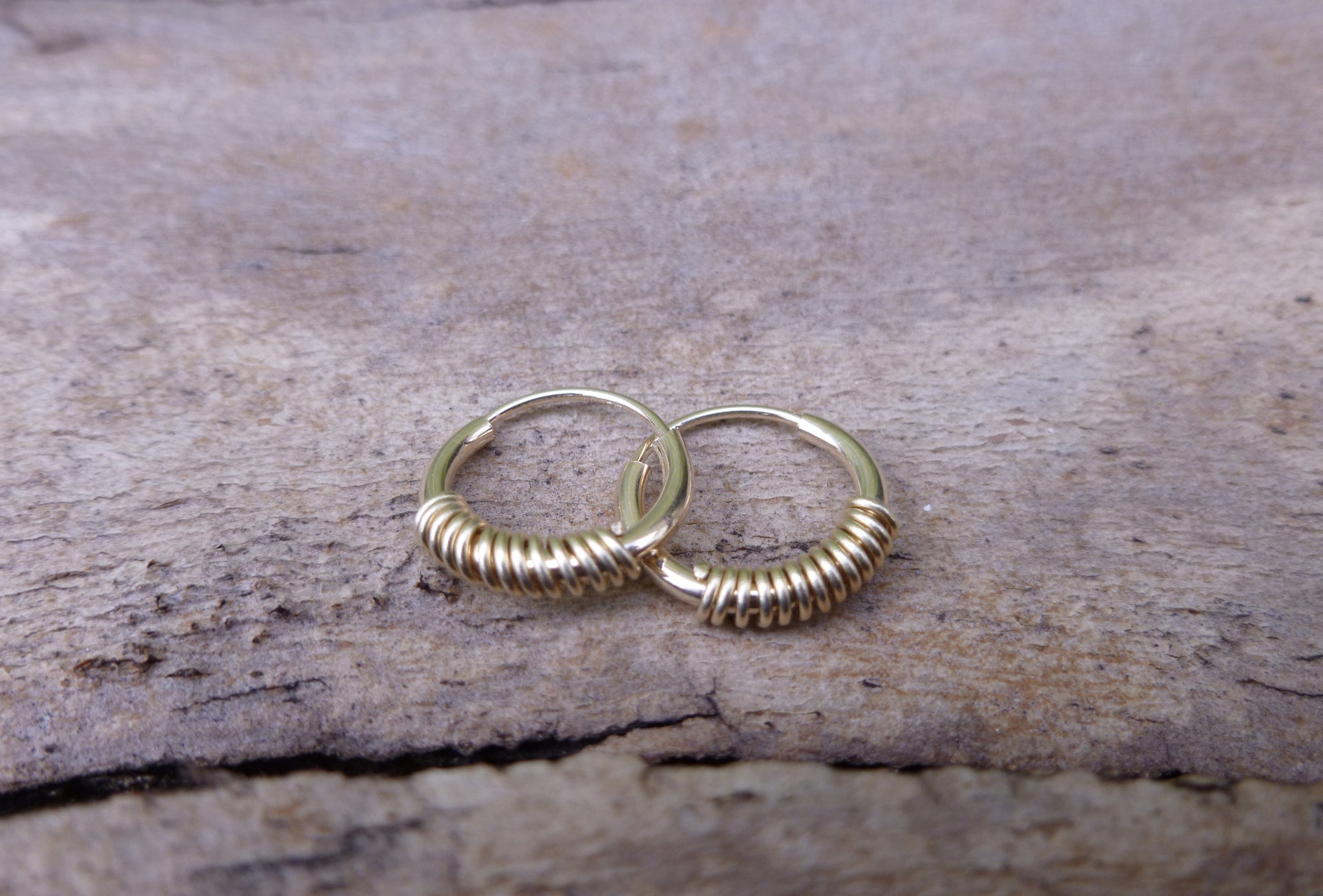Wire wrapped gold hoop earrings - G Rubinstein Jewellery