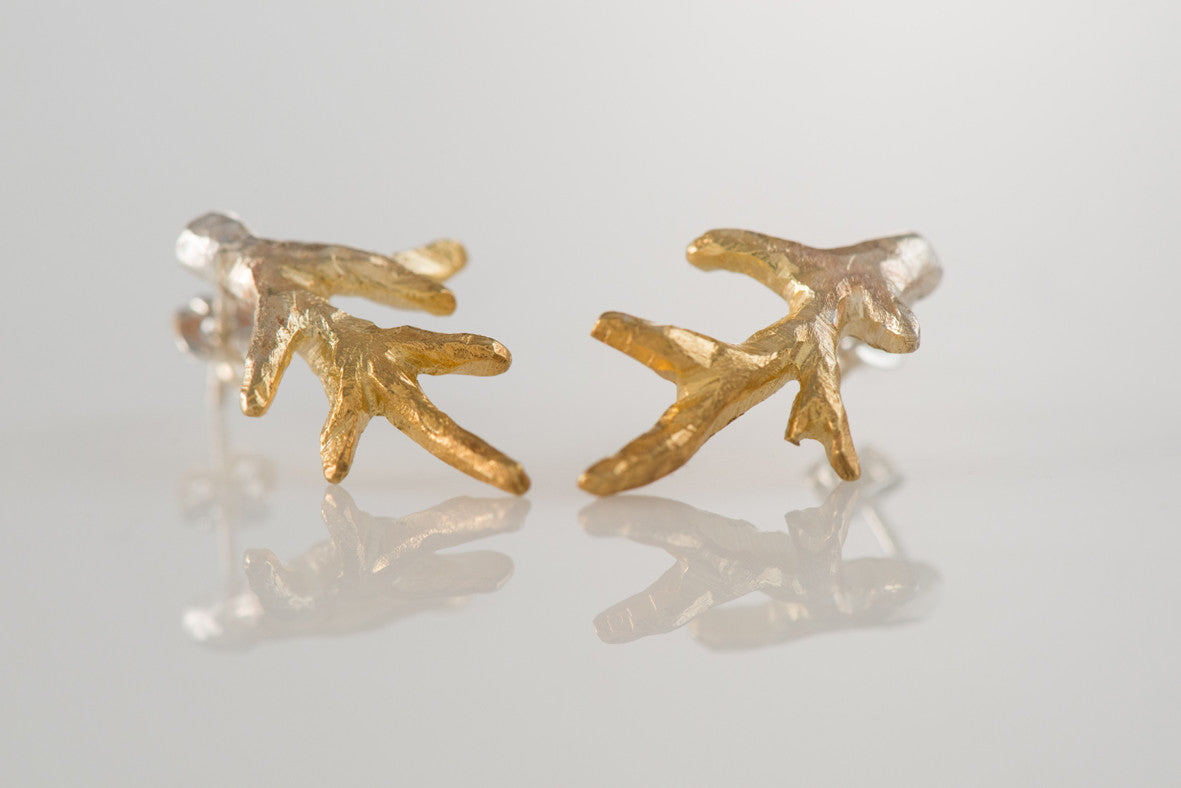 Silver and gold plate branch stud earrings - G Rubinstein Jewellery