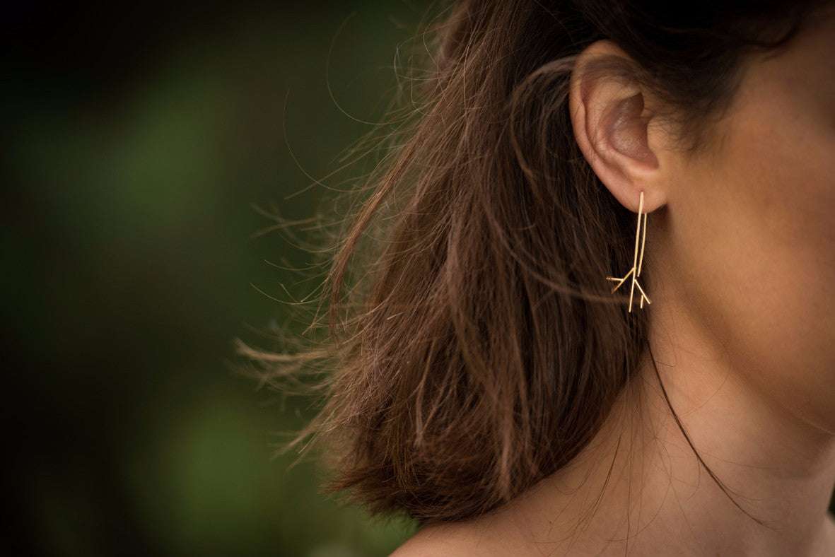 Gold twig dangle earrings - G Rubinstein Jewellery