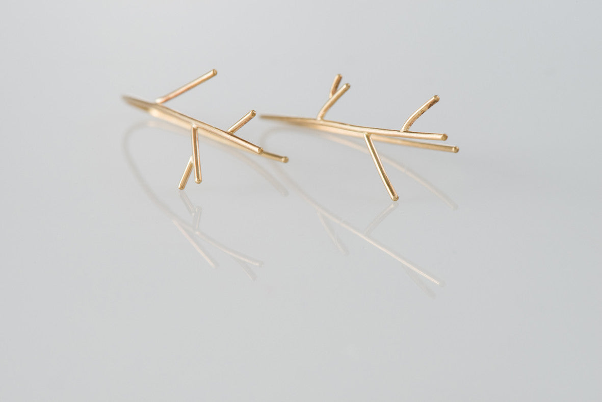 Gold twig dangle earrings - G Rubinstein Jewellery