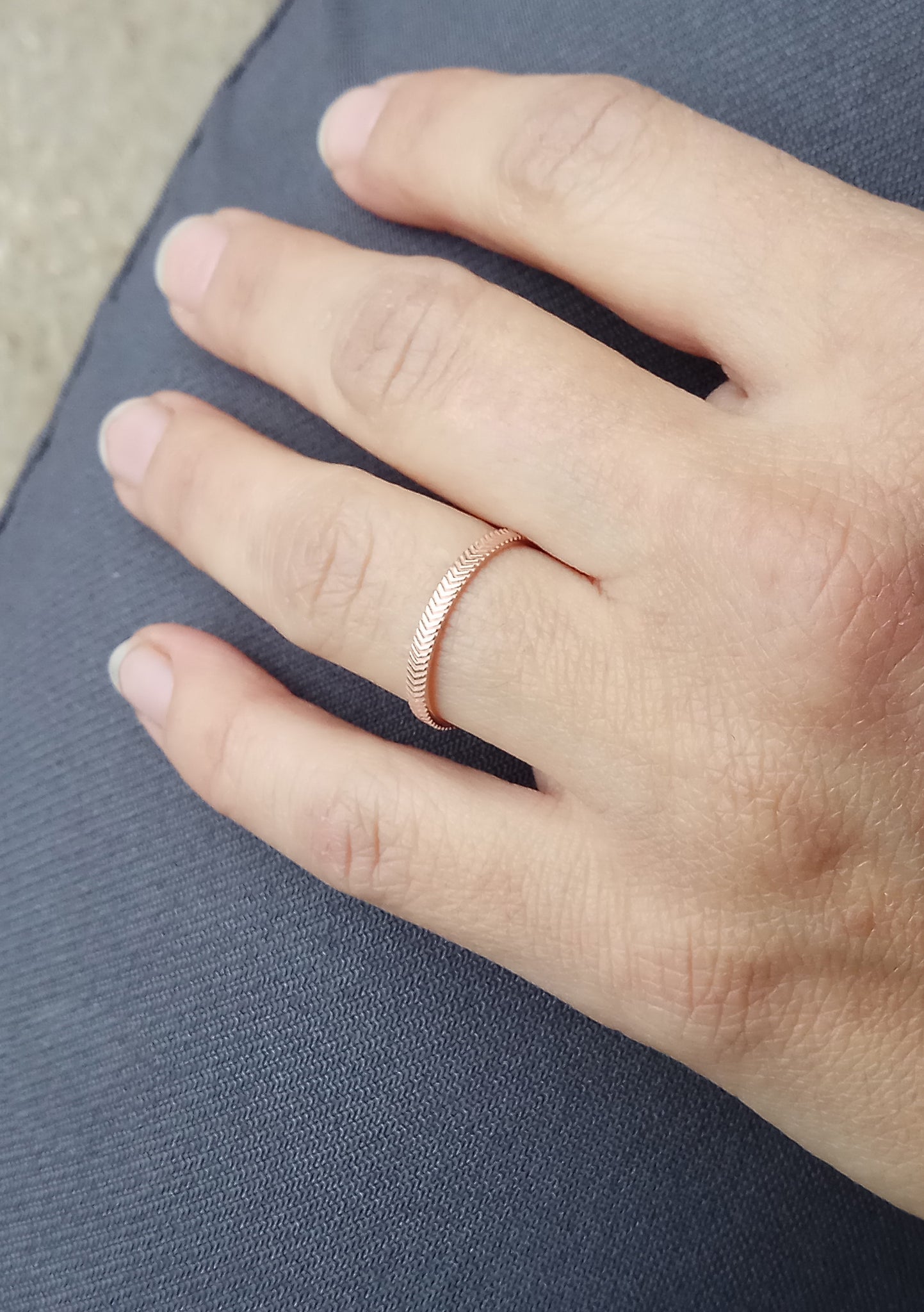 Rose gold geometric textured wedding band - G Rubinstein Jewellery